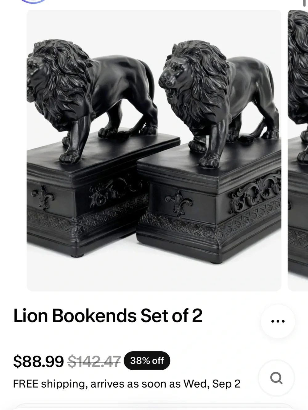 ALON Decorative Black Lion Bookend Pair - Home Accents